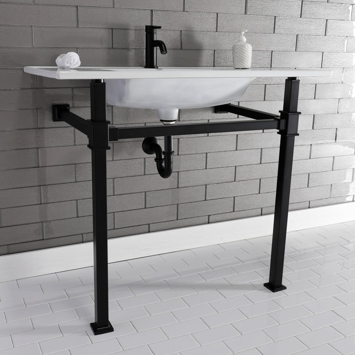Kingston Sona KVPB37221Q0 - Monarch 37-Inch Ceramic Console Sink with Stainless Steel Legs (1-Hole), White/Matte Black