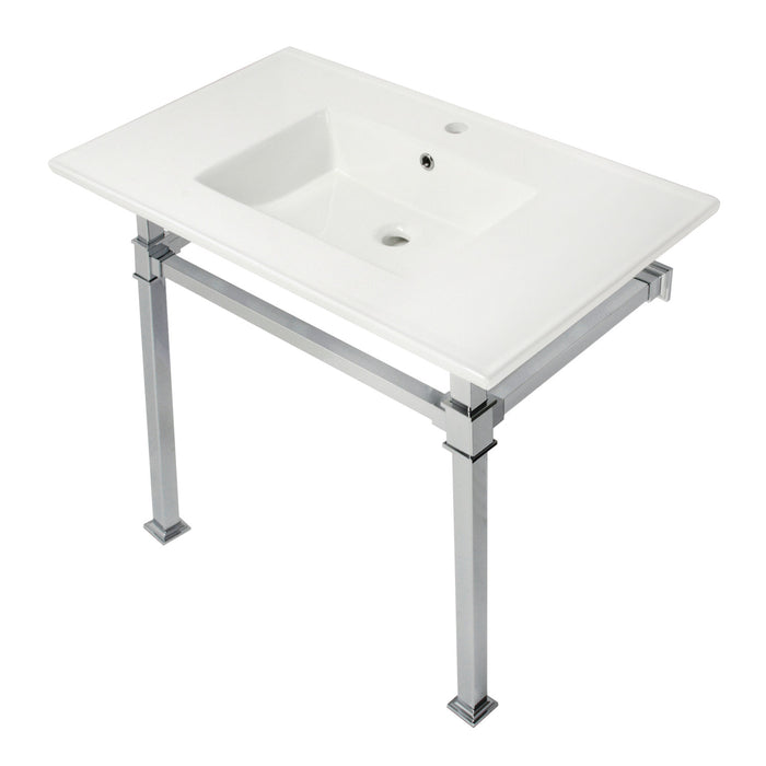Kingston Sona KVPB37221Q1 - Monarch 37-Inch Ceramic Console Sink with Stainless Steel Legs (1-Hole), White/Polished Chrome