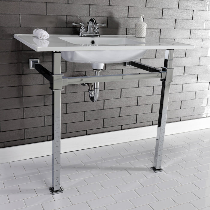 Kingston Sona KVPB37224Q1 - Monarch 37-Inch Ceramic Console Sink with Stainless Steel Legs (4-Inch, 3-Hole), White/Polished Chrome