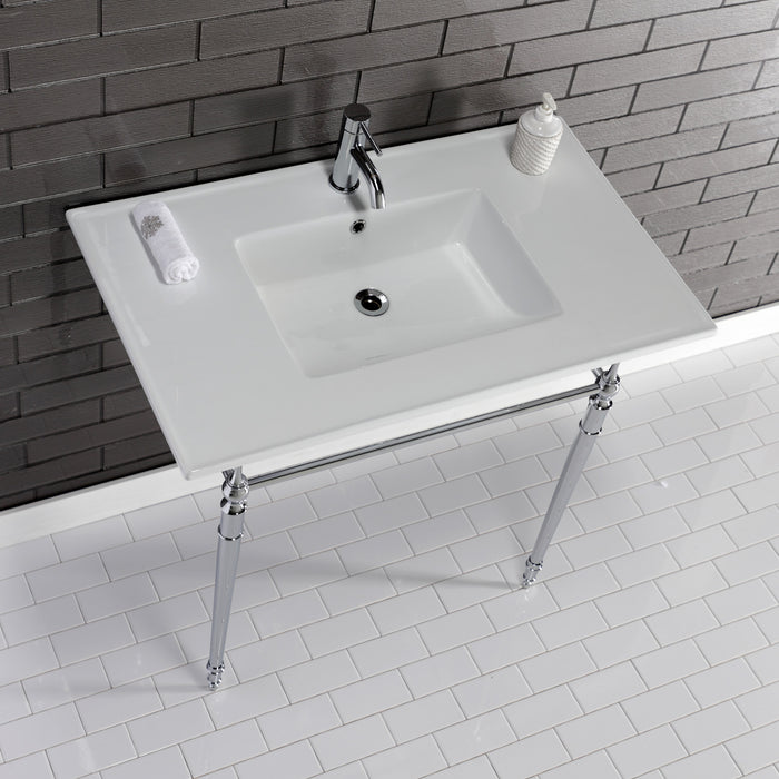 Kingston Heirloom KVPB372271CP - Edwardian 37-Inch Ceramic Console Sink with Brass Legs (1-Hole), White/Polished Chrome