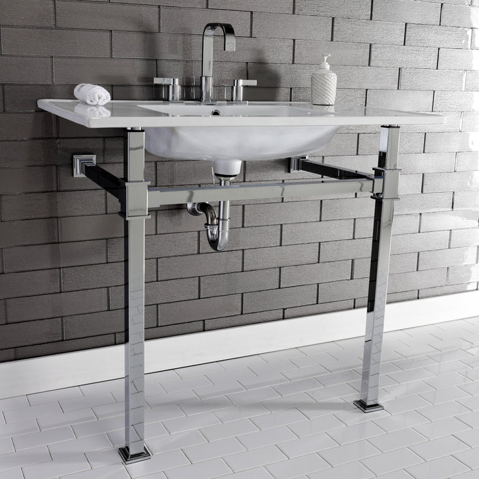 Kingston Sona KVPB37228Q1 - Monarch 37-Inch Ceramic Console Sink with Stainless Steel Legs (8-Inch, 3-Hole), White/Polished Chrome