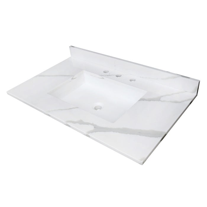 Montesquieu KVPB3722L38SQ 37-Inch Solid Surface Vanity Top, Calacatta Marble White/Glossy