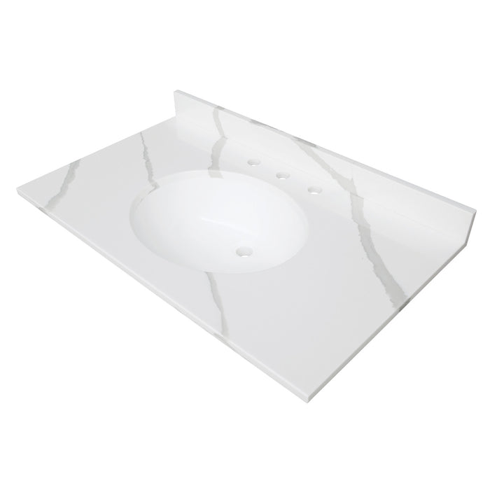 Norbiton KVPB3722L38 37-Inch Solid Surface Vanity Top, Calacatta Marble Glossy White