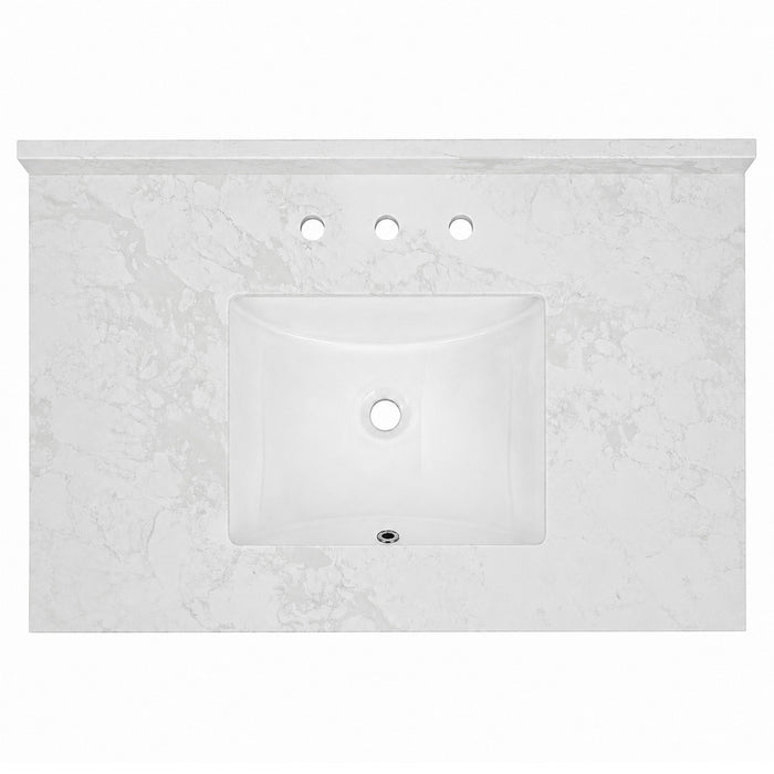 Kingston Ferrara KVPB3722W38CR 37-Inch Quartz Vanity Top (8" Faucet Drillings), Quartz White