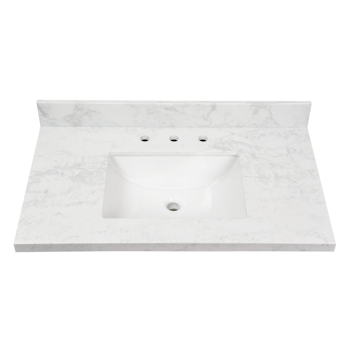 Kingston Ferrara KVPB3722W38CR 37-Inch Quartz Vanity Top (8" Faucet Drillings), Quartz White