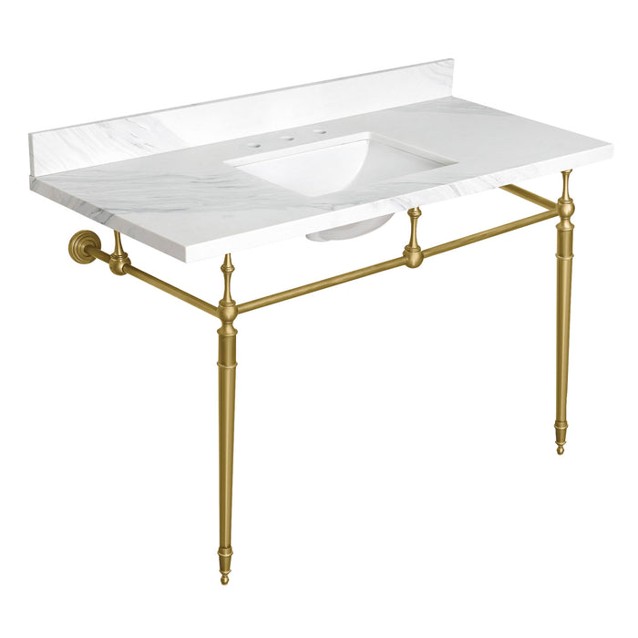 Kingston Mayorca KVPB4922W38CLV7 49-Inch Quartz Console Sink with Brass Legs (8-Inch, 3-Hole), Quartz White/Brushed Brass