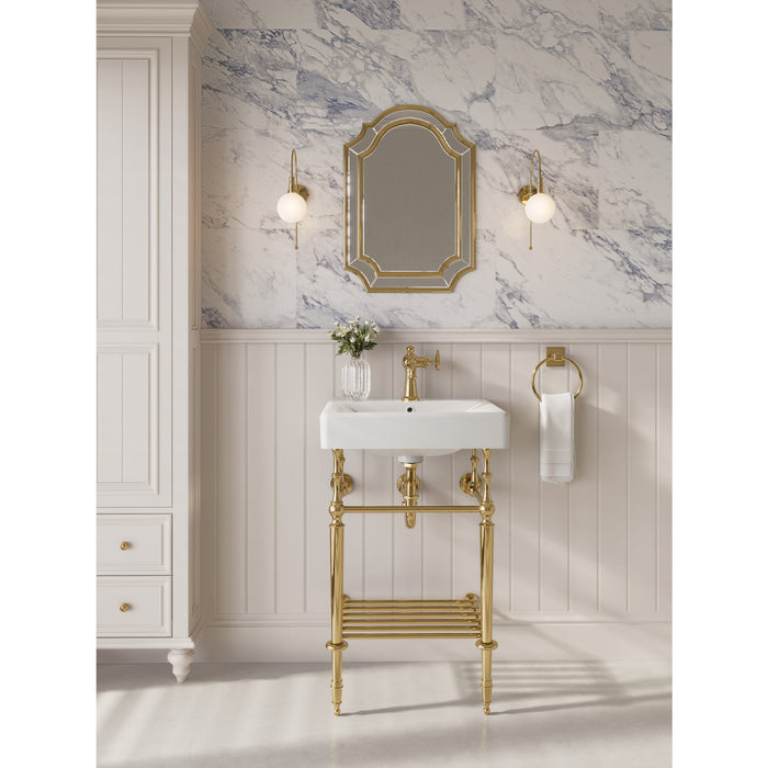 Kingston Edwardian KVPBH2018W17 20-Inch Ceramic Console Sink with Brass Legs and Shelf (1-Hole), White/Brushed Brass