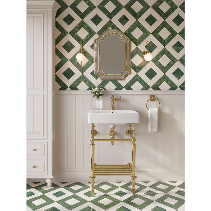 Kingston Edwardian KVPBH2018W17 20-Inch Ceramic Console Sink with Brass Legs and Shelf (1-Hole), White/Brushed Brass