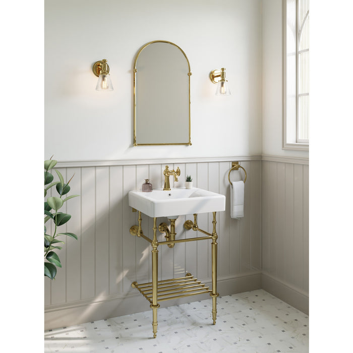 Kingston Edwardian KVPBH2018W17 20-Inch Ceramic Console Sink with Brass Legs and Shelf (1-Hole), White/Brushed Brass