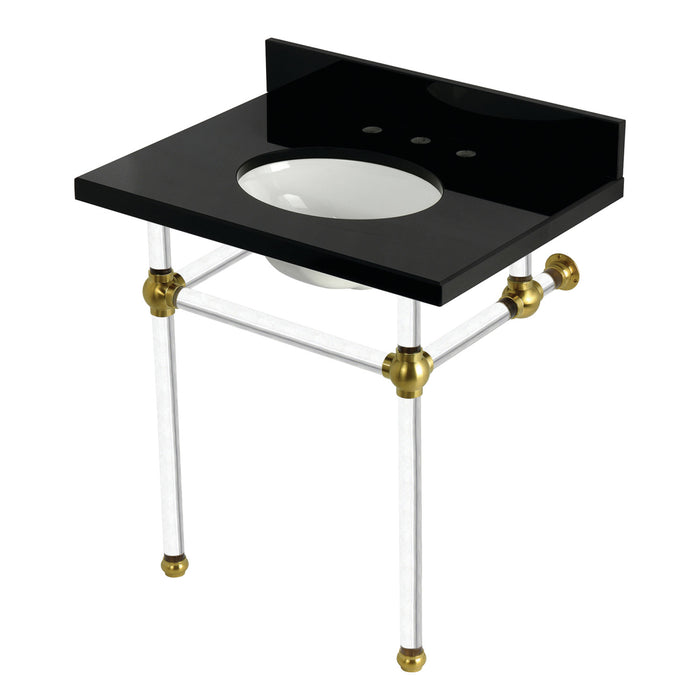 Templeton KVPK3030KA7 30-Inch Black Granite Console Sink with Acrylic Legs (8-Inch, 3-Hole), Black Granite/Brushed Brass