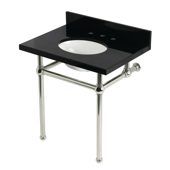 Kingston Heirloom KVPK3030KB6 - Templeton 30-Inch Black Granite Console Sink with Brass Legs (8-Inch, 3-Hole), Black Granite/Polished Nickel