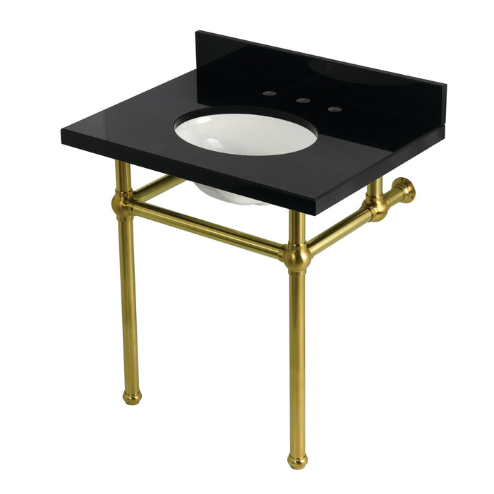 Kingston Heirloom KVPK3030KB7 - Templeton 30-Inch Black Granite Console Sink with Brass Legs (8-Inch, 3-Hole), Black Granite/Brushed Brass