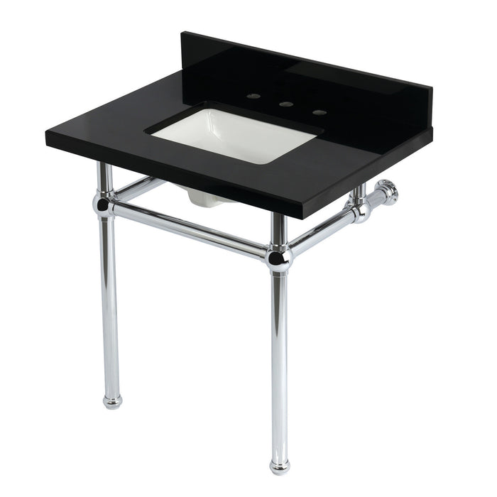 Kingston Heirloom KVPK3030KBSQ1 - Templeton 30-Inch Black Granite Console Sink with Brass Legs (8-Inch, 3-Hole), Black Granite/Polished Chrome