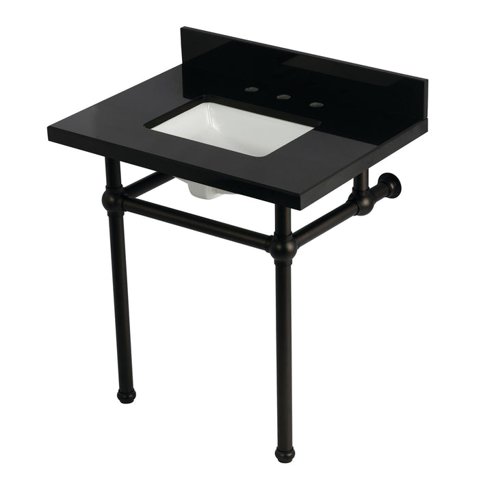 Templeton KVPK3030KBSQ5 30-Inch Black Granite Console Sink with Brass Legs (8-Inch, 3-Hole), Black Granite/Oil Rubbed Bronze