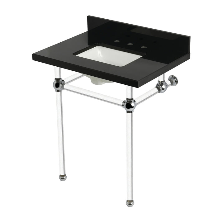 Kingston Tulare KVPK30KASQ1 - Templeton 30-Inch Black Granite Console Sink with Acrylic Legs (8-Inch, 3-Hole), Black Granite/Polished Chrome