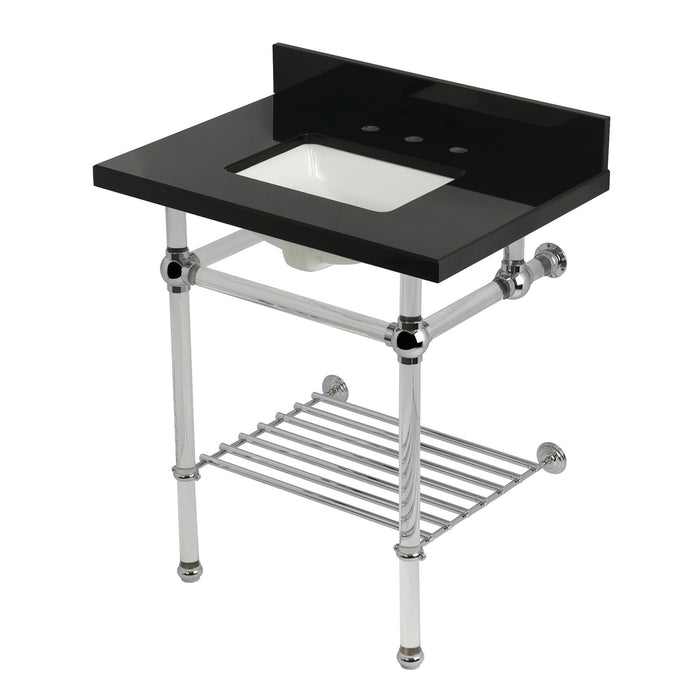 Kingston Tulare KVPK30KASQB1 - Templeton 30-Inch Black Granite Console Sink with Acrylic Legs and Shelf (8-Inch, 3-Hole), Black Granite/Polished Chrome