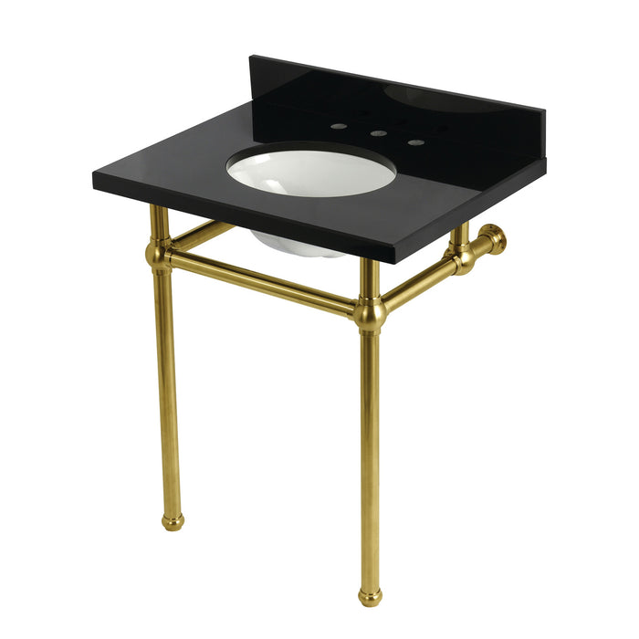 Kingston Heirloom KVPK30KB7 - Templeton 30-Inch Black Granite Console Sink with Brass Legs (8-Inch, 3-Hole), Black Granite/Brushed Brass