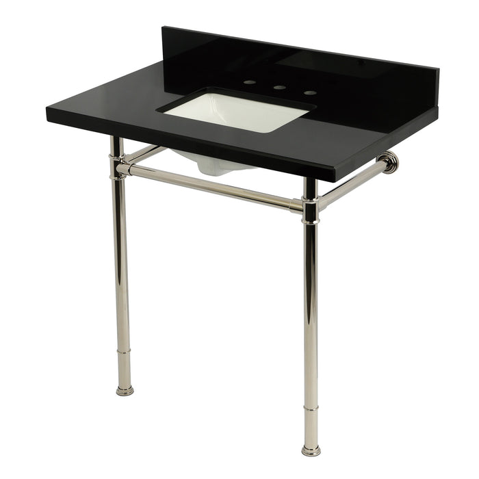 Kingston Tulare KVPK36227K8SQ6 - Imperial 36-Inch Black Granite Console Sink with Stainless Steel Legs (8-Inch, 3-Hole), Black Granite/Polished Nickel