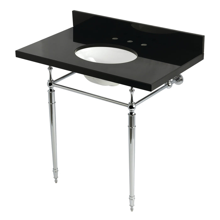 Kingston Heirloom KVPK3622K81 - Edwardian 36-Inch Black Granite Console Sink with Brass Legs (8-Inch, 3-Hole), Black Granite/Polished Chrome