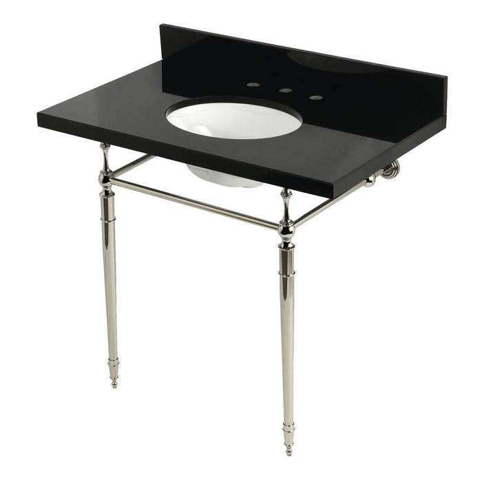 Kingston Heirloom KVPK3622K86 - Edwardian 36-Inch Black Granite Console Sink with Brass Legs (8-Inch, 3-Hole), Black Granite/Polished Nickel