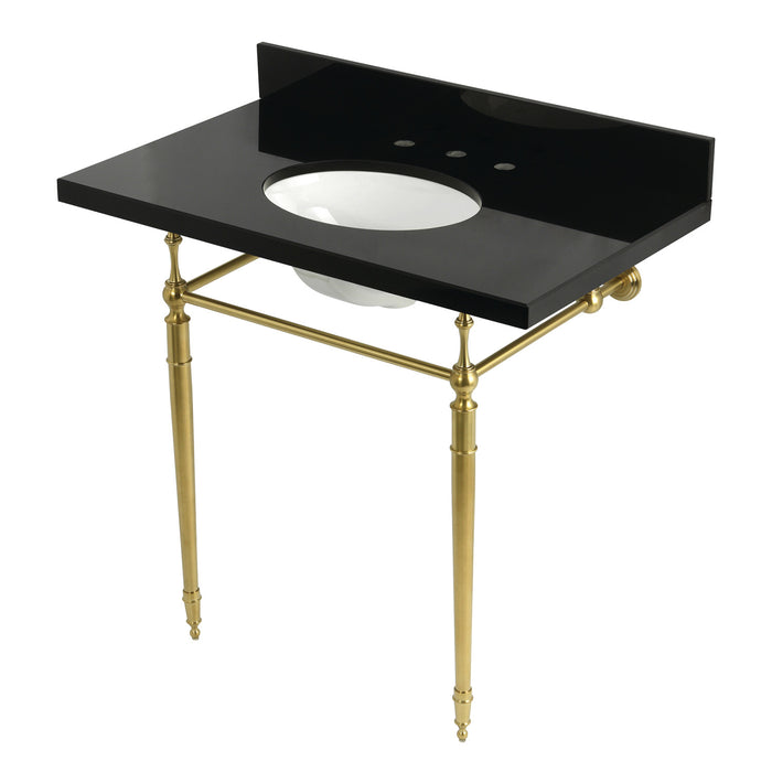 Kingston Heirloom KVPK3622K87 - Edwardian 36-Inch Black Granite Console Sink with Brass Legs (8-Inch, 3-Hole), Black Granite/Brushed Brass