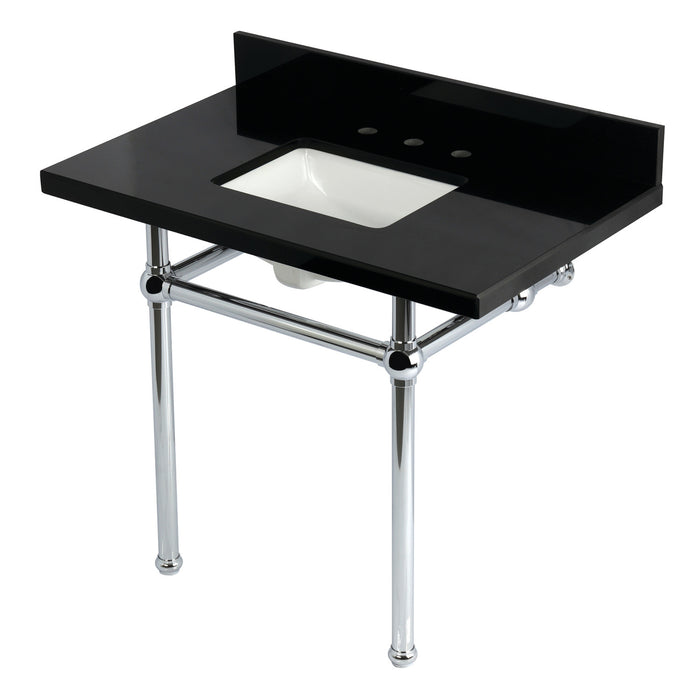 Kingston Heirloom KVPK3630KBSQ1 - Templeton 36-Inch Black Granite Console Sink with Brass Legs (8-Inch, 3-Hole), Black Granite/Polished Chrome