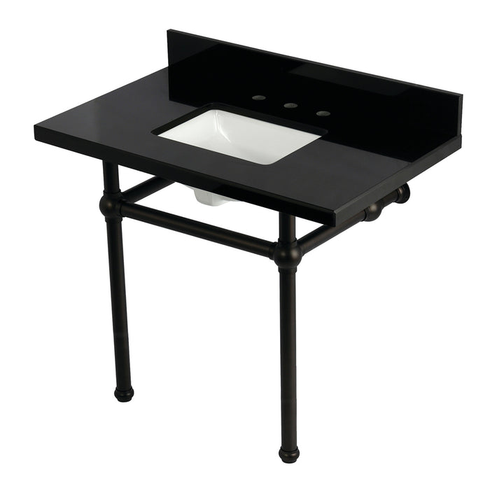 Kingston Heirloom KVPK3630KBSQ5 - Templeton 36-Inch Black Granite Console Sink with Brass Legs (8-Inch, 3-Hole), Black Granite/Oil Rubbed Bronze
