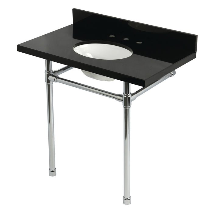 Kingston Tulare KVPK36K81ST - Dreyfuss 36-Inch Black Granite Console Sink with Stainless Steel Legs (8-Inch, 3-Hole), Black Granite/Polished Chrome