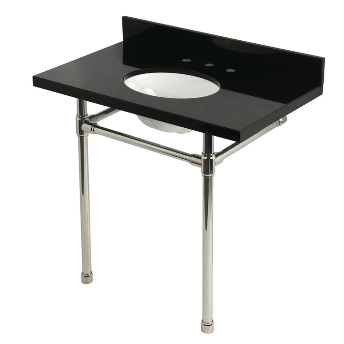 Kingston Tulare KVPK36K86ST - Dreyfuss 36-Inch Black Granite Console Sink with Stainless Steel Legs (8-Inch, 3-Hole), Black Granite/Polished Nickel