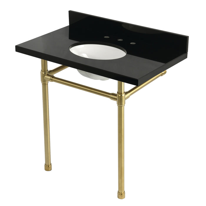 Kingston Tulare KVPK36K87ST - Dreyfuss 36-Inch Black Granite Console Sink with Stainless Steel Legs (8-Inch, 3-Hole), Black Granite/Brushed Brass