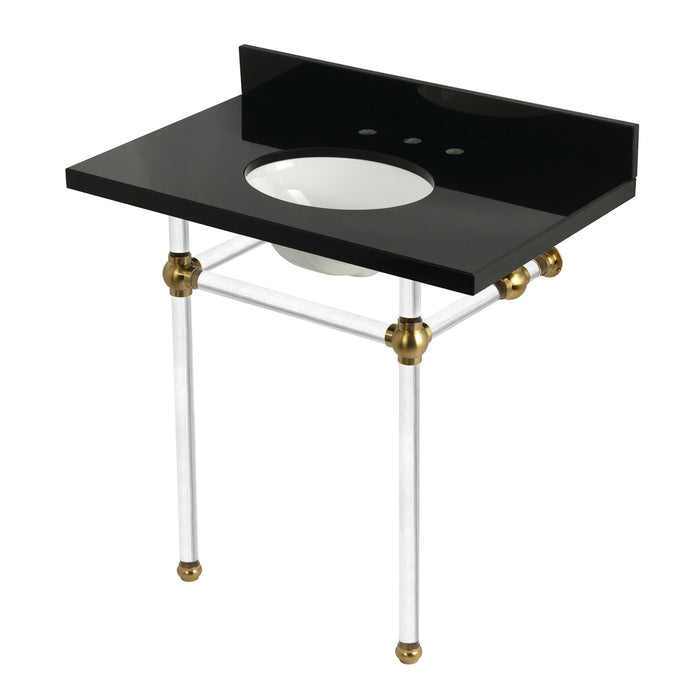 Kingston Tulare KVPK36KA7 - Templeton 36-Inch Black Granite Console Sink with Acrylic Legs (8-Inch, 3-Hole), Black Granite/Brushed Brass