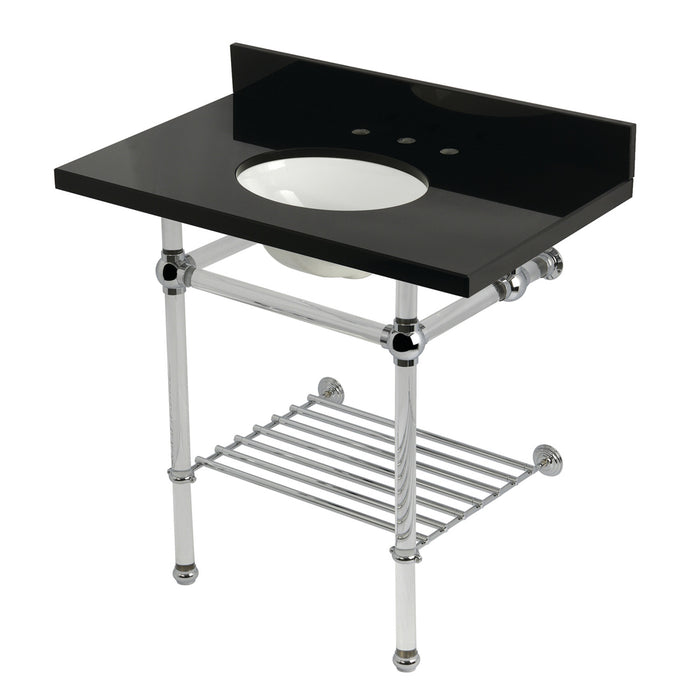 Kingston Tulare KVPK36KAB1 - Templeton 36-Inch Black Granite Console Sink with Acrylic Legs and Shelf (8-Inch, 3-Hole), Black Granite/Polished Chrome