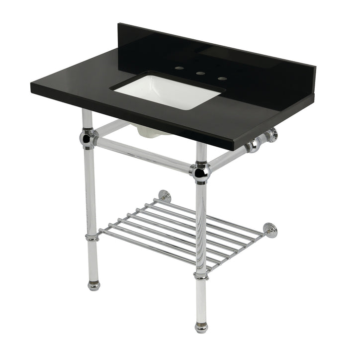 Kingston Tulare KVPK36KASQB1 - Templeton 36-Inch Black Granite Console Sink with Acrylic Legs and Shelf (8-Inch, 3-Hole), Black Granite/Polished Chrome