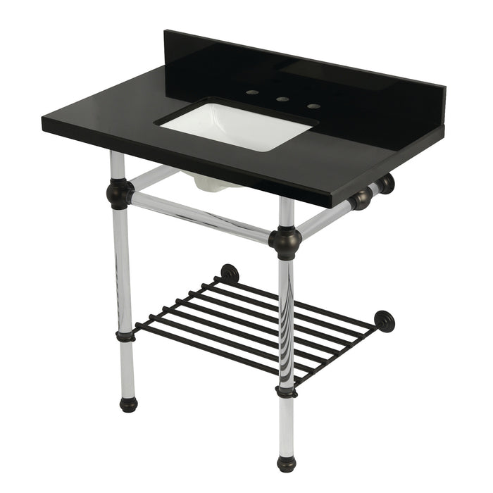 Kingston Tulare KVPK36KASQB5 - Templeton 36-Inch Black Granite Console Sink with Acrylic Legs and Shelf (8-Inch, 3-Hole), Black Granite/Oil Rubbed Bronze