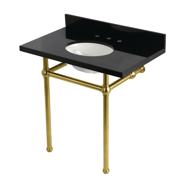 Kingston Heirloom KVPK36KB7 - Templeton 36-Inch Black Granite Console Sink with Brass Legs (8-Inch, 3-Hole), Black Granite/Brushed Brass