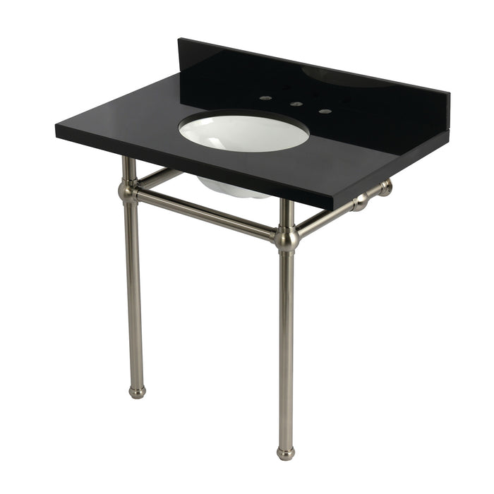 Kingston Heirloom KVPK36KB8 - Templeton 36-Inch Black Granite Console Sink with Brass Legs (8-Inch, 3-Hole), Black Granite/Brushed Nickel