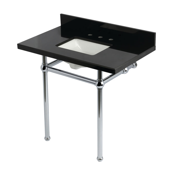Kingston Heirloom KVPK36KBSQ1 - Templeton 36-Inch Black Granite Console Sink with Brass Legs (8-Inch, 3-Hole), Black Granite/Polished Chrome