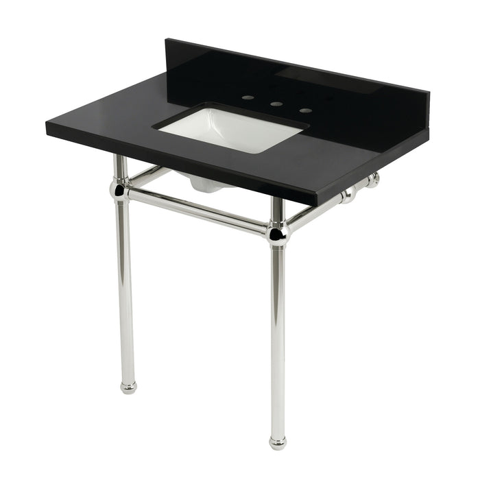 Kingston Heirloom KVPK36KBSQ6 - Templeton 36-Inch Black Granite Console Sink with Brass Legs (8-Inch, 3-Hole), Black Granite/Polished Nickel