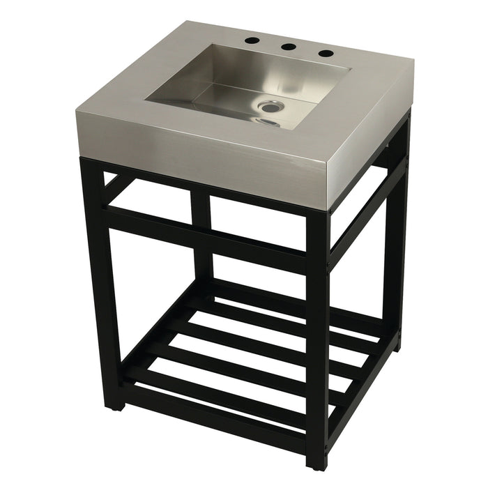 Kingston Sona KVSP2522A0 - Kingston Commercial 25-Inch Stainless Steel Console Sink with Steel Base (8-Inch, 3-Hole), Brushed Stainless Steel/Matte Black
