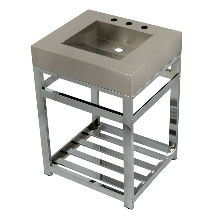 Kingston Sona KVSP2522A1 - Kingston Commercial 25-Inch Stainless Steel Console Sink with Steel Base (8-Inch, 3-Hole), Brushed Stainless Steel/Polished Chrome
