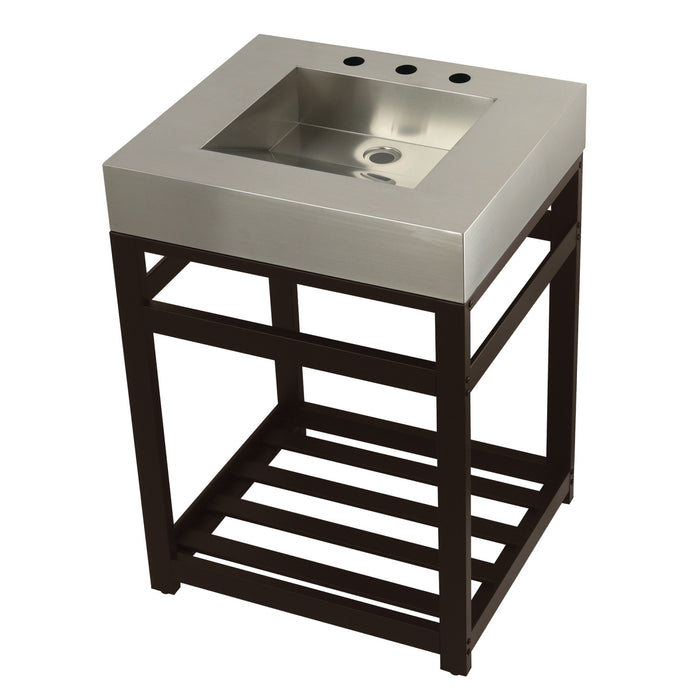 Kingston Sona KVSP2522A5 - Kingston Commercial 25-Inch Stainless Steel Console Sink with Steel Base (8-Inch, 3-Hole), Brushed Stainless Steel/Oil Rubbed Bronze