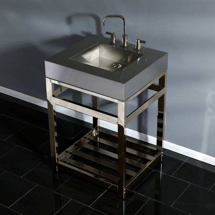 Kingston Sona KVSP2522A6 - Kingston Commercial 25-Inch Stainless Steel Console Sink with Steel Base (8-Inch, 3-Hole), Brushed Stainless Steel/Polished Nickel
