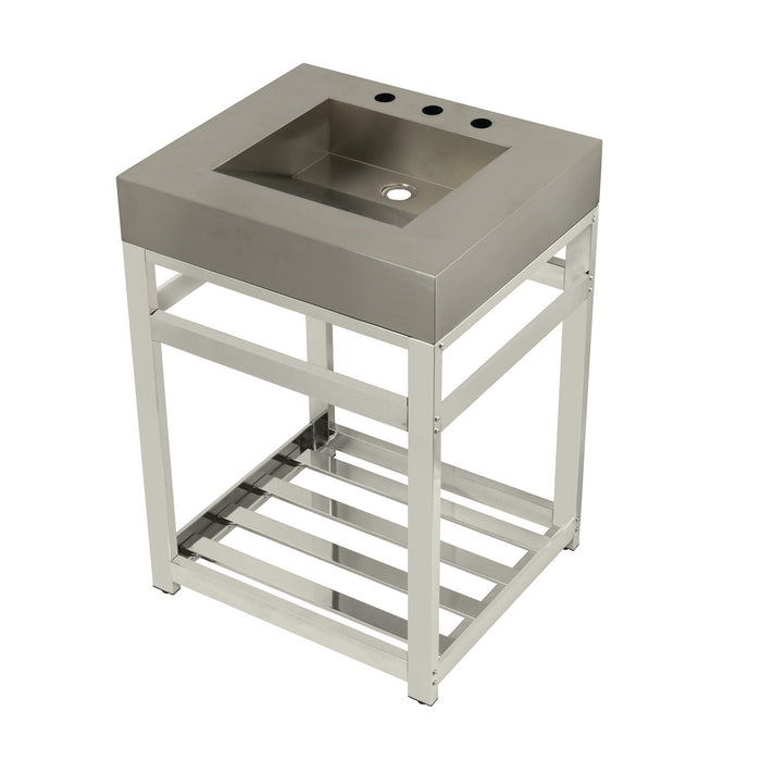 Kingston Sona KVSP2522A6 - Kingston Commercial 25-Inch Stainless Steel Console Sink with Steel Base (8-Inch, 3-Hole), Brushed Stainless Steel/Polished Nickel