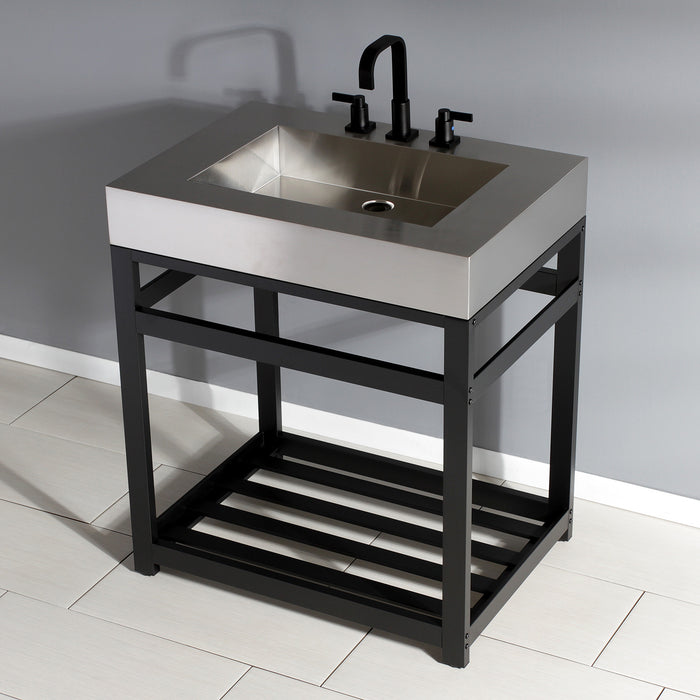 Kingston Sona KVSP3122A0 - Kingston Commercial 31-Inch Stainless Steel Console Sink with Steel Base (8-Inch, 3-Hole), Brushed Stainless Steel/Matte Black