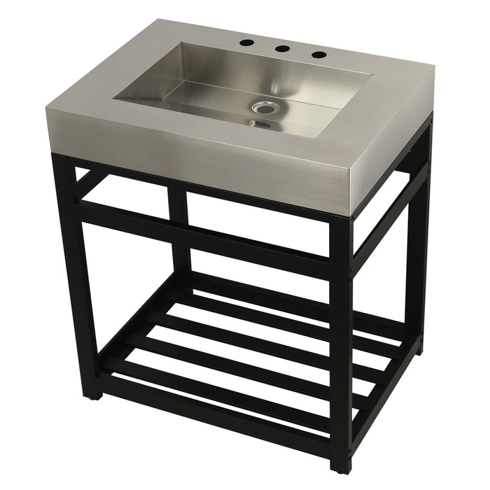 Kingston Sona KVSP3122A0 - Kingston Commercial 31-Inch Stainless Steel Console Sink with Steel Base (8-Inch, 3-Hole), Brushed Stainless Steel/Matte Black