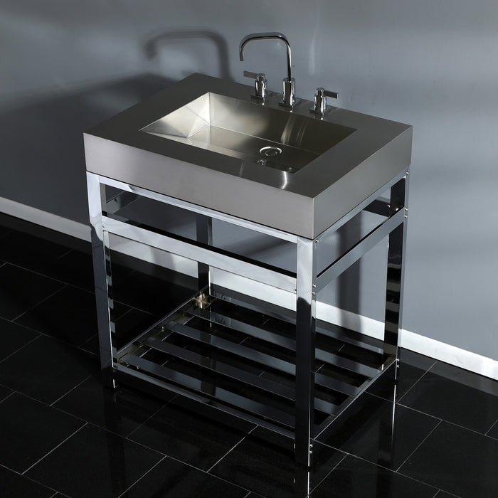 Kingston Sona KVSP3122A1 - Kingston Commercial 31-Inch Stainless Steel Console Sink with Steel Base (8-Inch, 3-Hole), Brushed Stainless Steel/Polished Chrome