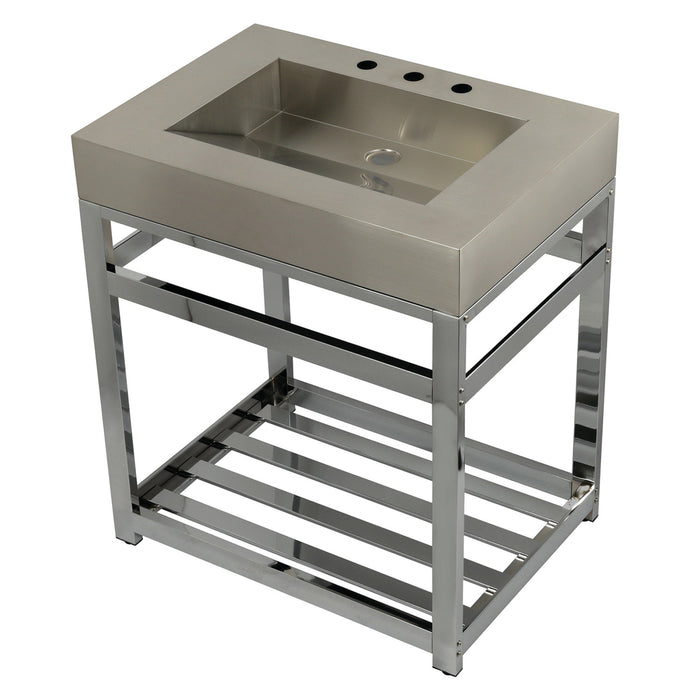 Kingston Sona KVSP3122A1 - Kingston Commercial 31-Inch Stainless Steel Console Sink with Steel Base (8-Inch, 3-Hole), Brushed Stainless Steel/Polished Chrome