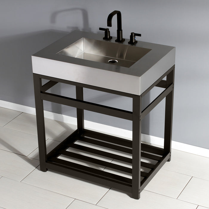 Kingston Sona KVSP3122A5 - Kingston Commercial 31-Inch Stainless Steel Console Sink with Steel Base (8-Inch, 3-Hole), Brushed Stainless Steel/Oil Rubbed Bronze