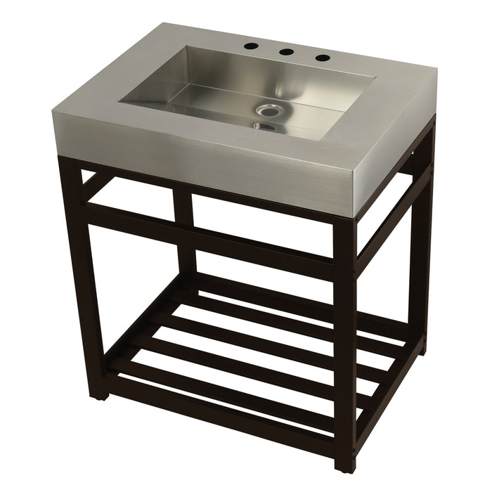 Kingston Sona KVSP3122A5 - Kingston Commercial 31-Inch Stainless Steel Console Sink with Steel Base (8-Inch, 3-Hole), Brushed Stainless Steel/Oil Rubbed Bronze