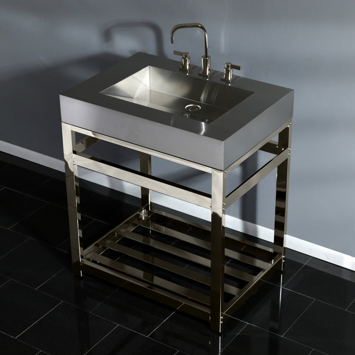 Kingston Sona KVSP3122A6 - Kingston Commercial 31-Inch Stainless Steel Console Sink with Steel Base (8-Inch, 3-Hole), Brushed Stainless Steel/Polished Nickel
